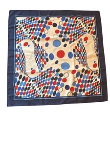 Vintage Silk Scarf With Polka Dot Optical Print In Red Blue & Black On Cream - Picture 1 of 3
