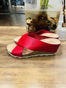 Damen-Slipper Yokono Candela rot Leder Keilabsatz Größe 8 - Bild 1 von 5