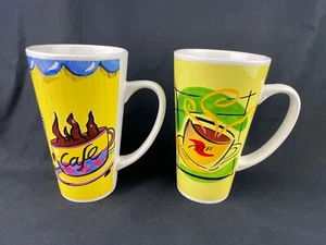 Set of 2 Tall 6" Coffee Mugs Cafe 14oz Yellow Blue Green Red Orange Mulberry - Imagen 1 de 11