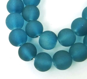 25 Frosted Sea Glass Round / Rocaille Beads Matte - Marine / Azure Blue 8mm - Picture 1 of 3