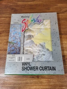 Vtge Showeraq Splashes Yellow Floral Vinyl Shower Curtain - Picture 1 of 2