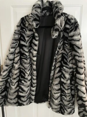 Dennis Basso Reversible Faux Fur Coat Black White And Gray Animal Print - Image 1 of 4