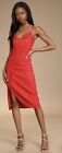 Lulus View And I Tie Back Faux Wrap Textured Midi Party Dress Bright Red Xs