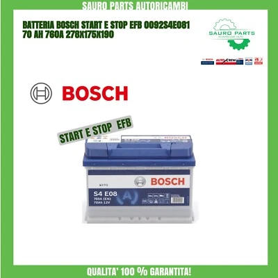 BATTERIA AUTO BOSCH S4E08 START E STOP EFB 0092S4E081 70 AH 760A 278x175x190 - Immagine 1 di 4