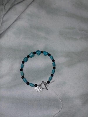 Turquoise Howlite, Amethyst, Hematite, And Sterling Silver Bracelet - Image 1 of 4