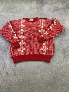 Vintage LL BEAN Sweater Mens Medium Fair Isle Holiday Red Snowflake - Picture 1 of 14