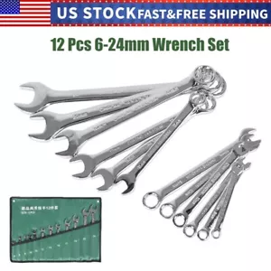 12 Piece Premium Combination Wrench Set Chrome Vanadium Steel Long 6-24mm - Picture 1 of 8