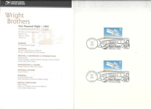 #3783 First Day Ceremony Program 37c Wright Bothers Stamp - Picture 1 of 2