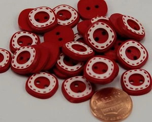 24 Square Red and White Concave Center Plastic Buttons 9/16" 14MM # 6239 - Picture 1 of 1