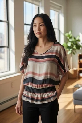 Blusa para mujer Dressbarn tono cálido rayas desierto talla S Foto 1 de 4