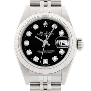 Rolex Damen Datejust 69174 schwarzes Diamant-Zifferblatt 18K Gold Stahl Jubiläumsuhr - Bild 1 von 7