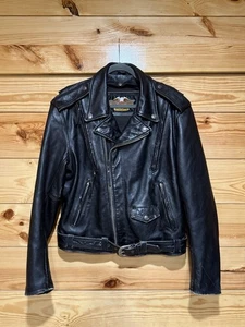 Vintage Harley Davidson Herren L schwarz Leder Biker Jacke Reißverschlusstaschen gefüttert 90er - Bild 1 von 16