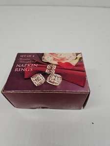 Vintage versilbert filigran Design Serviettenringe 4er Set New Old Stock verpackt - Bild 1 von 3