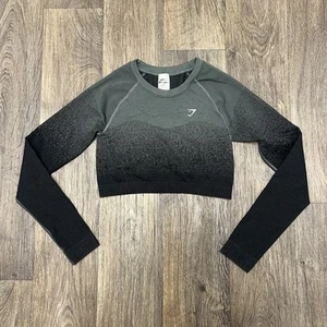 Gymshark Women's Gray T-Shirt Crop Long Sleeve Crew Neck Size M Polyester - Picture 1 of 7