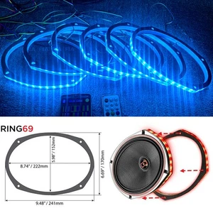 6 luces de anillo de altavoz LED RGB de 6x9"" subwoofer de audio para automóvil aplicación impermeable + control remoto - Imagen 1 de 11