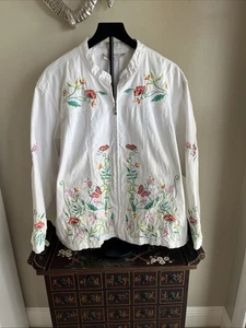Quacker Factory White Embroidered Sequins Butterfly Floral Jacket Top Size 3X - Picture 1 of 11