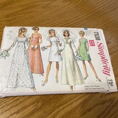 Simplicity Pattern  7538 Wedding Bridal Gown Size 12 Vintage 1968 - Image 1 of 4