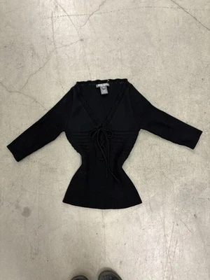 Suéter con cordones BISOU BISOU para mujer talla mediana negro tejido manga 3/4 Foto 1 de 4