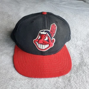 ULTRA RARE 90s New Era Baseball Snapback Hat Cleveland Indians Chief Wahoo Logo - Picture 1 of 7