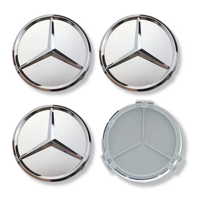 4 x 2.95IN Chrome Emblem Fits For Mercedes Benz Hub Caps Wheel Center Sliver - Image 1 of 4