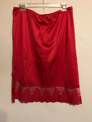 Vintage Vanity Fair Half Slip Red 5" Lace Slit Size Medium Long - Image 1 of 4