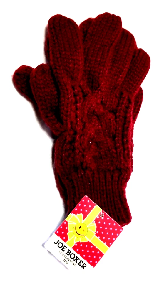 Joe Boxer Rojo Borgoña Cable Tejido Cálido Invierno Nieve Guantes Talla Única Nuevo con Etiqueta Foto 1 de 4