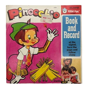 Peter Pan Pinocchio Buch und Schallplatte 1946 45 U/min Kinder Mitlesegeschichte - Bild 1 von 4