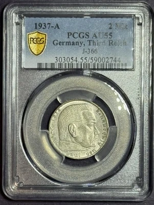 1937A - 2 MK J-366 - Germany, Third Reich (Swastika) - PCGS AU55 - Image 1 of 4