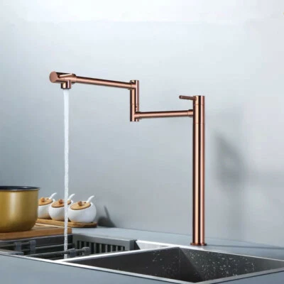 Grifo frío plegable oro rosa latón cocina olla relleno grifo caño giratorio 2 manijas Foto 1 de 4