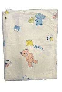 VINTAGE BABY SECURITY BLANKET BLUE PINK TEDDY BEARS 28"x 38" Pinwheel Balloons - Picture 1 of 5