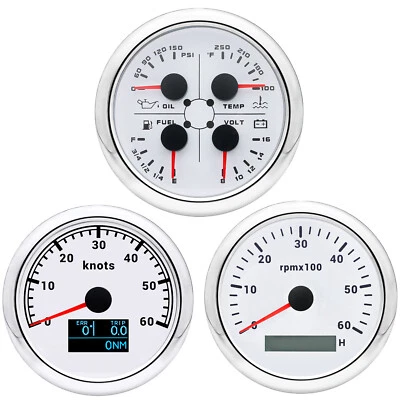 3 Gauge Set 85mm GPS Speedometer 0-60Knots Tachometer 0-6000RPM For Car Boat - Image 1 of 4