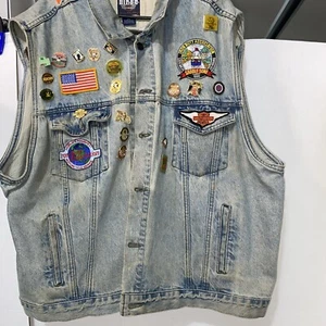 RARE Style Harley-Davidson Vintage embroidered Jean Denim Jacket w/patchs Sz XXL - Picture 1 of 13