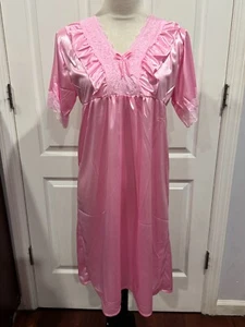 Women Short Sleeve Silky Thin Nightgown Pink Sz L (37"Lx19"W) - Picture 1 of 4