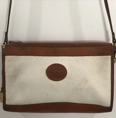 Vintage 80's DOONEY & BOURKE Cream two tone leather classic zip top shoulder bag - Image 1 of 4