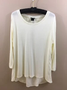 Ann Taylor Split Back Off White/Ivory Blouse - High Low Hem, 3/4 Sleeves, Sz Lrg - Picture 1 of 4