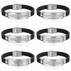 TO MY SON Men Stainless Steel Engraved Letter Family Bracelet Silicone Wristband