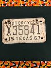 1967  TEXAS MOTORCYCLE LICENSE PLATE X35841 Early Style