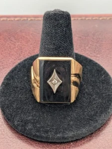 10k Multi-tone Gold Onxy With Diamond Accent Men's Ring Size 9.5 ~ 7.7g - Picture 1 of 10