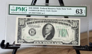 1934D $10 New York Federal Reserve Note FRN - PMG 63 EPQ Fr 2009-B - Picture 1 of 4