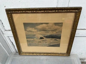 Antique David Davidson Hand Colored Photo Old Ironsides Maine Seascape Old Frame - Picture 1 of 10