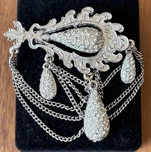 Rare Vintage Hattie Carnegie Signed Clear Pave Rhinestone Chatelain Brooch Pin - Picture 1 of 8