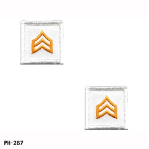 Sergeant Chevron Collar Rank Patches, Pair ~ White & Yellow ~ NEW ~ Gemsco USA - Picture 1 of 1