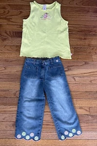 Gymboree Lemon Lime Fruit Jeans And Shirt Matching Set Girls Size 9 - Picture 1 of 7