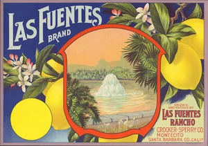 *Original* LAS FUENTES Fountain Montecito Santa Barbara Lemon Label NOT A COPY!! - Picture 1 of 1