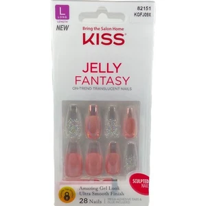 NUEVO Kiss Uñas Jalea Fantasía Prensa o Pegamento Manicura Gel Largo Ataúd Rosa Plata - Imagen 1 de 2