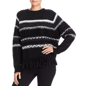 Neu $ 78 Aqua Damenpullover MEDIUM Streifen Fransen schwarz & weiß Boho Strick neu mit Etikett - Bild 1 von 9