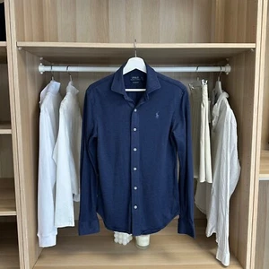 Polo Ralph Lauren Mens Button-Up Dress Shirt Size S Navy Long-Sleeve Summer Knit - Picture 1 of 6