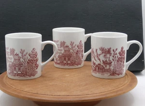 Vtg. Churchill WILLOW ROSA Pattern Coffee Cups Set/3 Asian Theme Made In England - Picture 1 of 10