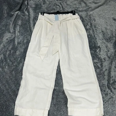 Loft 00 Petite女式白色亚麻/棉腰带裤(B7) — 第 1/4 张图片