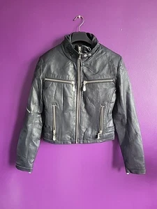 Vintage Sonnora Ladies Black Leather Biker Jacket Cafe Racer Size M/10 - Picture 1 of 14
